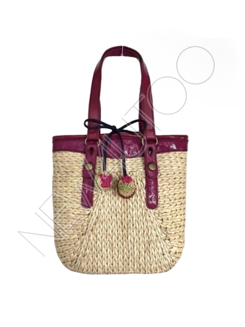 Lucky Brand Woven Corn Husk Straw Patent
Leather Trim